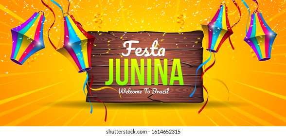 Festa Junina Welcome to Brazil with element and isolated yellow background