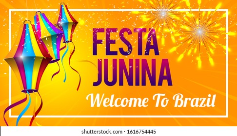 Festa Junina Welcome to Brazil with element and isolated yellow background