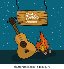 festa junina with wood fire and guitar
