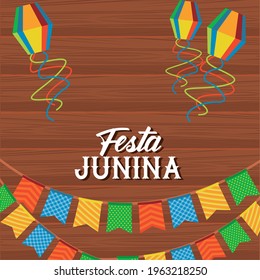 festa junina wooden card scene