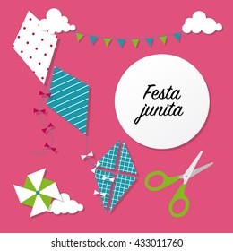 Festa unina celebration card with kites. Vector illustration
