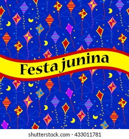 Festa unina celebration card with kites. Vector illustration