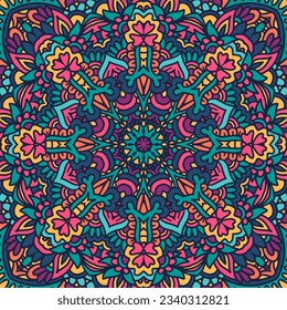Festival art festive seamless pattern mandala. Ethnic geometric mandala doodle art print. Colorful psychdedlic background ornament