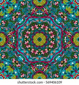Festival art seamless mandala pattern. Ethnic geometric print. Colorful frame background