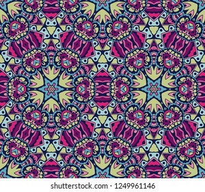 Festival art seamless pattern. Ethnic geometric print. Colorful repeating background texture. Fabric, cloth design, wallpaper, wrapping