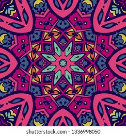 festival art seamless pattern. Ethnic geometric print. Colorful repeating background texture. Fabric, cloth design, wallpaper, wrapping