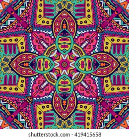 festival art seamless pattern. Ethnic geometric print. Colorful repeating background texture. Fabric, cloth design, wallpaper, wrapping