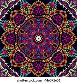 festival art seamless pattern. Ethnic geometric print. Colorful frame background