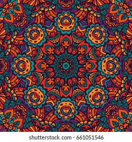 festival art seamless pattern. Ethnic geometric print. Colorful repeating background texture.