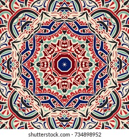 festival art seamless pattern. Ethnic geometric print. Colorful repeating background texture. Fabric, cloth design, wallpaper, wrapping