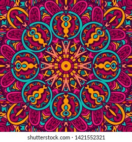 Festival art seamless pattern mandala. Ethnic geometric print. Colorful repeating background texture