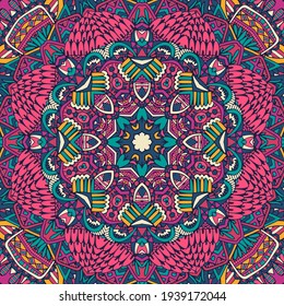 Festival art seamless pattern mandala. Ethnic geometric print. Colorful repeating background texture zentangle art inspirated