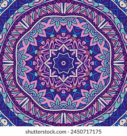 Festival art seamless pattern mandala. Ethnic geometric mandala doodle print. Colorful repeating background psychedelic art