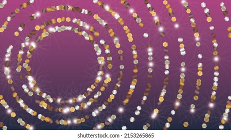 Festspielhintergrund mit Confetti von Glitterpartikeln. Frische Lichter Textur. Parteimuster. Lichtpunkte. Sternstaub. Explosion von Confetti. Design für die Einladung.