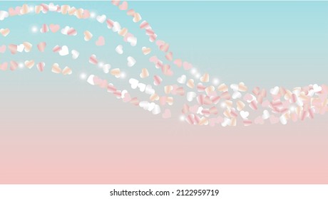 Festival Background with Confetti of Hearts Glitter Particles. St. Valentine Day. New Year pattern. Light Spots. Explosion of Confetti. Glitter Vector Illustration. Design for Card.