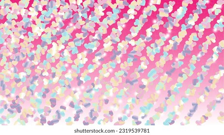 Festival Background with Confetti of Hearts Glitter Particles. St. Valentine Day. Christmas pattern. Light Spots. Explosion of Confetti. Glitter Vector Illustration. Design for Print.