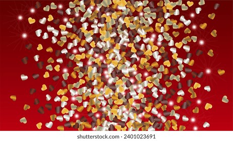 Festival Background with Confetti of Hearts Glitter Particles. St. Valentine Day. Celebration pattern. Light Spots. Explosion of Confetti. Glitter Vector Illustration. Design for Card.