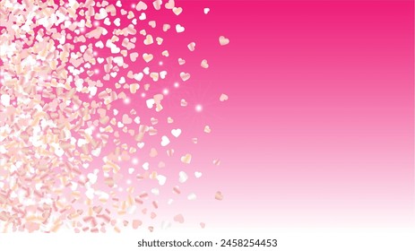 Festival Background with Confetti of Hearts Glitter Particles. St. Valentine Day. Anniversary pattern. Light Spots. Explosion of Confetti. Glitter Vector Illustration. Design for Card.