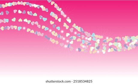 Festival Background with Confetti of Hearts Glitter Particles. St. Valentine Day. Party pattern. Light Spots. Explosion of Confetti. Glitter Vector Illustration. Design for Print.