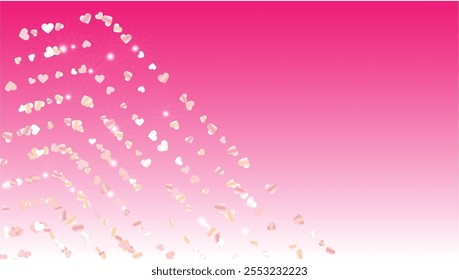 Festival Background with Confetti of Hearts Glitter Particles. St. Valentine Day. Disco pattern. Light Spots. Explosion of Confetti. Glitter Vector Illustration. Design for Invitation.