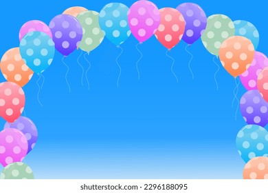 Festival balloons background banner with flower dot  floating in blue sky colourful for celebration party parade grand opening anniversary banner. Vector illustration. Copy space.