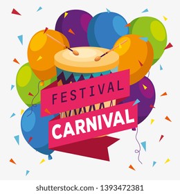 festival balloons decoration with drum and ribbon to celebration