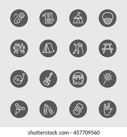 Festival in black circle line icon