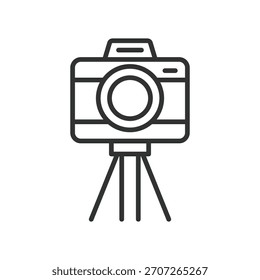 Icono de la cámara del festival en diseño de línea. Cámara, foto, Fotografía, trípode, captura, festival en Vector de fondo blanco. Icono de movimiento editable de la cámara del festival