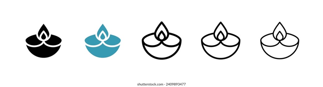 Festival Candles and Diya Vector Icon Set. Hindu and Celebration Light Vector Symbol for UI Design.