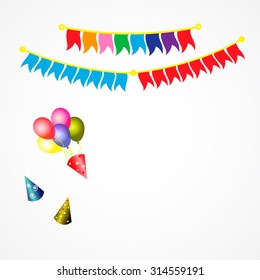 Festival card with flags, balloon, caps and place for text on a white background.  Vector illustration.