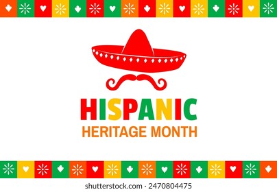 Festival or carnival banner of hispanic heritage month with vector sombrero and papel picado borders. Mexican and spanish americans national culture commemoration holiday poster with paper cut flags