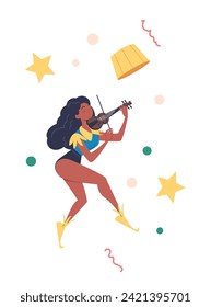 Festival carnival circus artist. Talented woman with violin, musician. Entertainment occupation, amusement park worker. Cartoon flat vector illustration isolated on white background