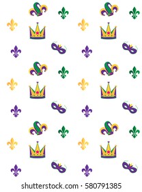 Festival Carnival pattern with fleur-de-lis. Mardi Gras endless background, texture, wrapper. Vector Festival, Masquerade invitation, poster, placard background with carnival symbols mask, crown.