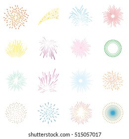 festival celebrate firework color flat icons set