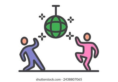 Festival celebration concert party disco dance flat black thin line stroke isolated icon set collection