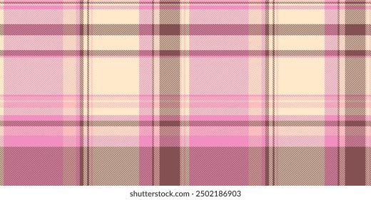 Festival check seamless background, female vector textile fabric. Perfect plaid texture pattern tartan in blanched almond and pink colors palette.