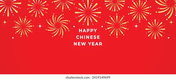 Festival chinese backdrop vector. Happy chinese new year wallpaper design with golden fireworks on red background. Modern luxury oriental illustration for cover, banner, website, decor, advert.