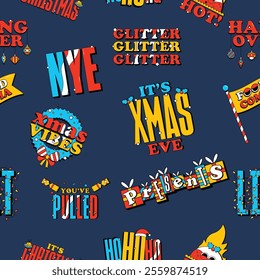 festival, christmas stickers, isolated, xmas, colorful, slogan, decorative, illustration, decor, wallpaper, background, seamless pattern, repeat print gift wrap textile fabric vector artwork