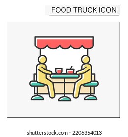 Festival Color Icon. Outdoor Dining. People Eat Food On Terrasse. Party. Food Truck Concept. Isolated Vector Illustration