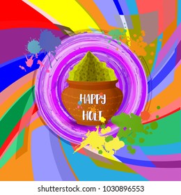 Festival of Colors. Happy Holi. Colorful logo. Banners with watercolor splashes and circles. Creative flyer, greeting cards. Holiday of spring. Indian Fest Party celebration. Sticky sticker.