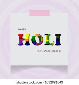 Festival of Colors. Happy Holi. Colorful logo. Banners with watercolor splashes and circles. Creative flyer, greeting cards. Holiday of spring. Indian Fest Party celebration. Sticky sticker.