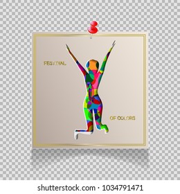 Festival of Colors. Happy Holi! Colorful logo. Bright 3D banners with watercolor splashes. Rainbow. Creative flyer, pamphlet, greeting cards. Holiday of spring. Indian Fest Party celebration