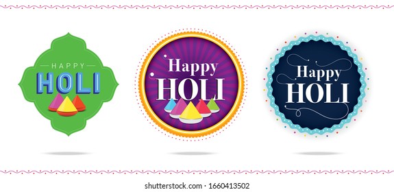 Festival of Colors. Happy Holi Colorful logos. Bright banners with logos. Rainbow. Creative flyer, pamphlet, invitations, greeting cards. Holiday of spring. Indian Fest Party celebration