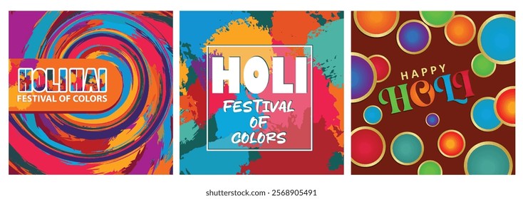 Festival of colors in India. Colorful party. Held to welcome spring. Holi hai concept. Set flat vector illustration.