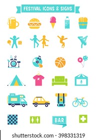 Festival, Concert and Camping Flat Icons
