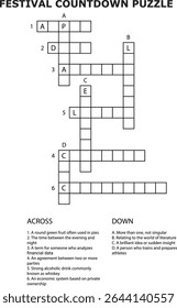 Festival Countdown Crossword Puzzle Grid Vetor de pistas numeradas