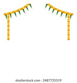 festival decoration flower bunting designs
 also called toran. Decorative floral border
 with vibrant orange flowers and lush green
 leaves, perfect for festive and ornamental
designs.