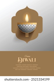 Festival of Diwali, wishes greeting card with premium diya.
