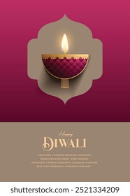 Festival of Diwali, wishes greeting card with premium diya.