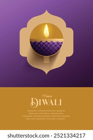 Festival of Diwali, wishes greeting card with premium diya.